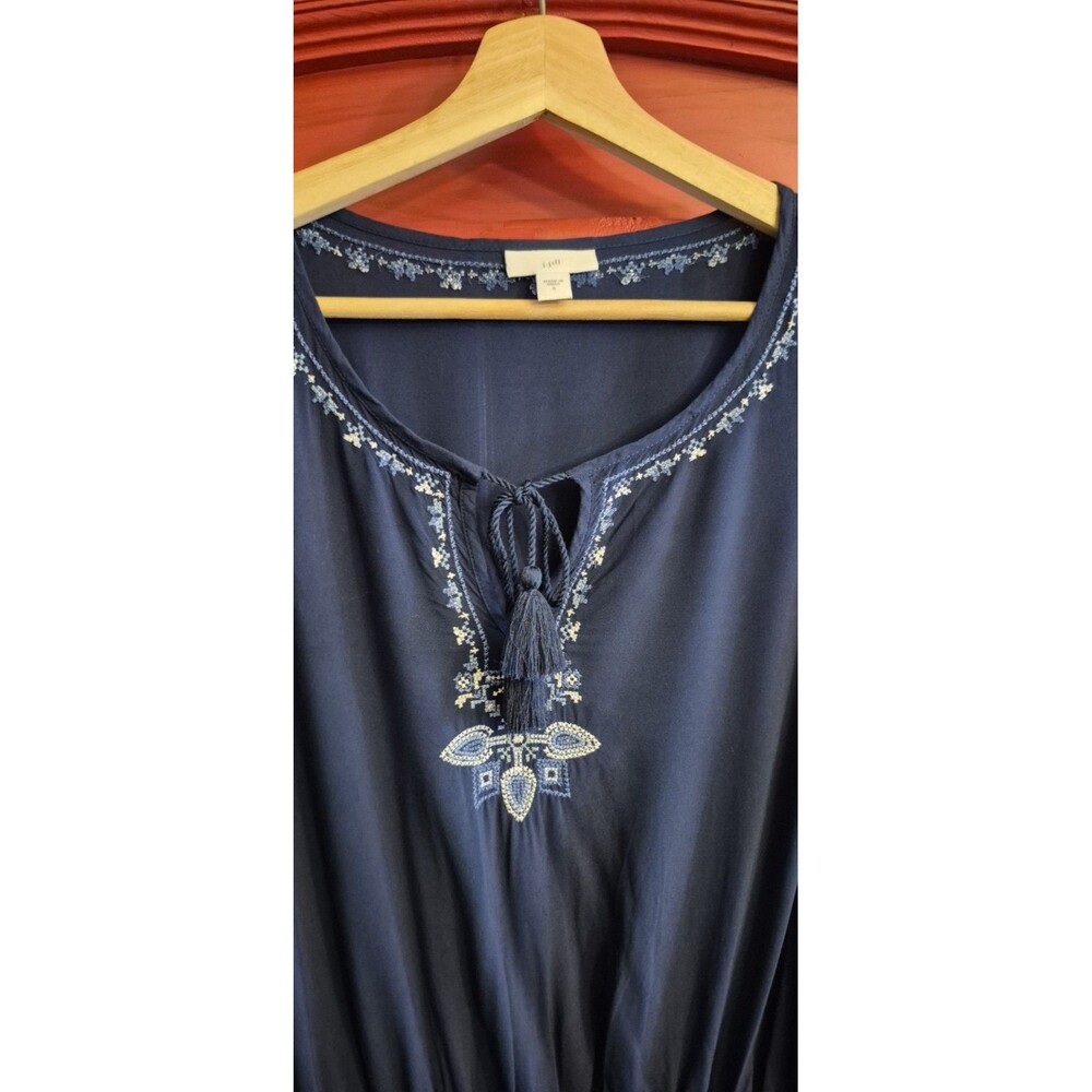 J. Jill Navy Blue Sleeveless Dress with White Embroidery - Picture 3 of 5